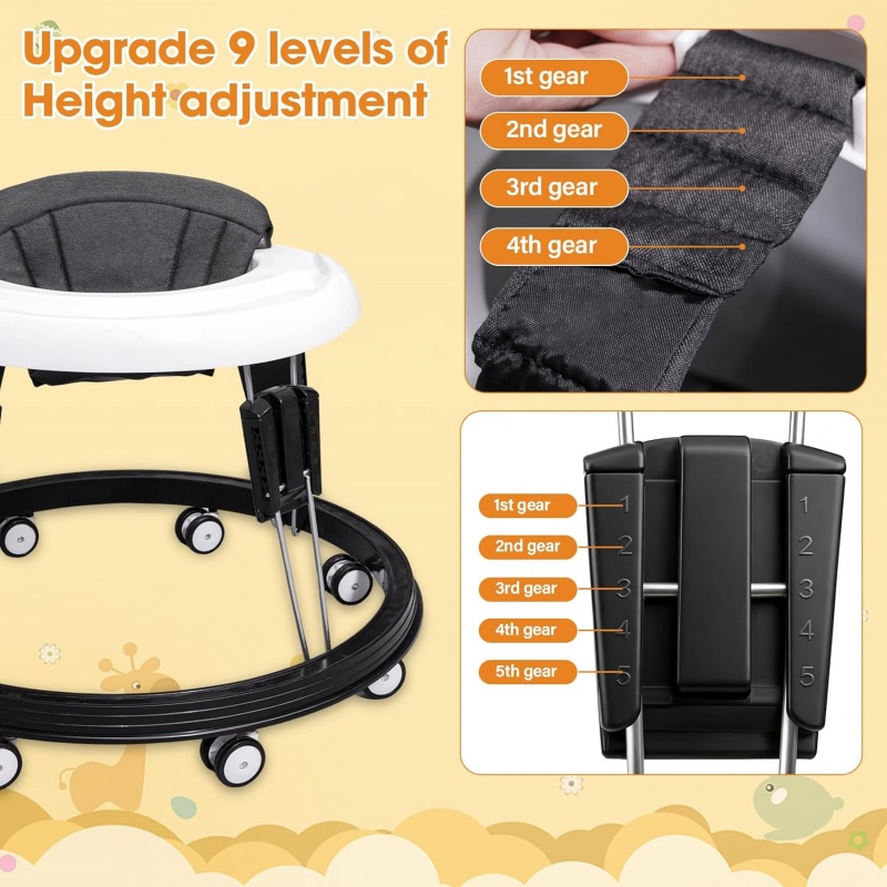 Portable Baby Walker Activity Toddler First Step Push Along Walk Bouncer Folding 2
