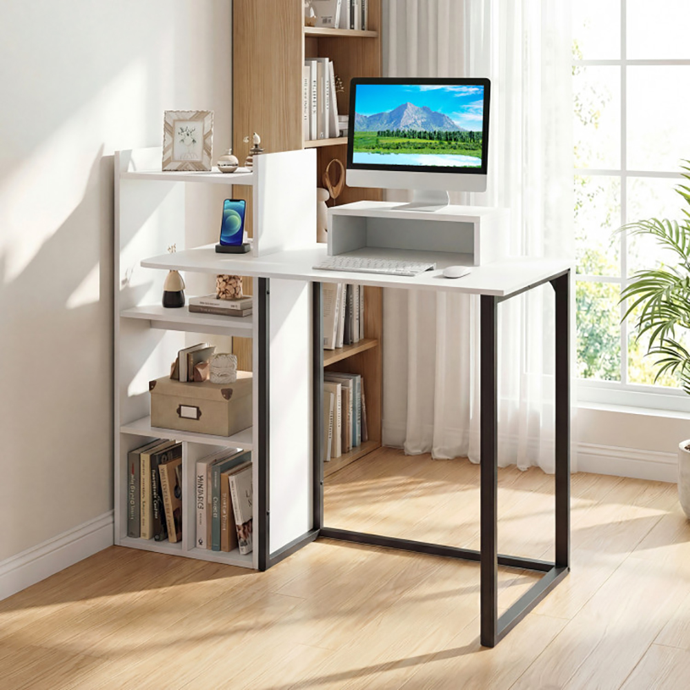 Computer Desk With Charging Station And Ergonomic Monitor Stand With Non-slip Foot Pads For Living Room, Bedroom, Study And Office