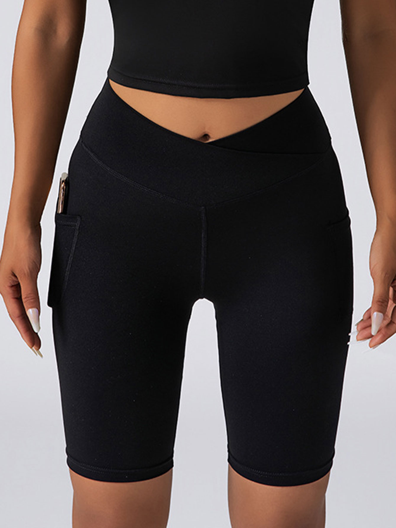 Women’s High Waist Yoga Shorts With Pockets – Tummy Control, Running, Workout - Picture 11 of 14
