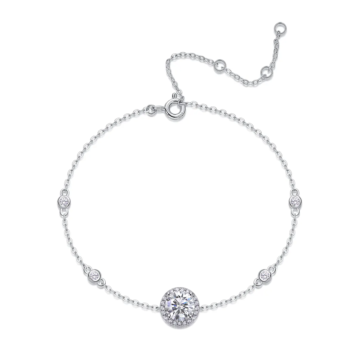 S925 Silver 1.5g Moissanite Bracelet, 1ct Halo