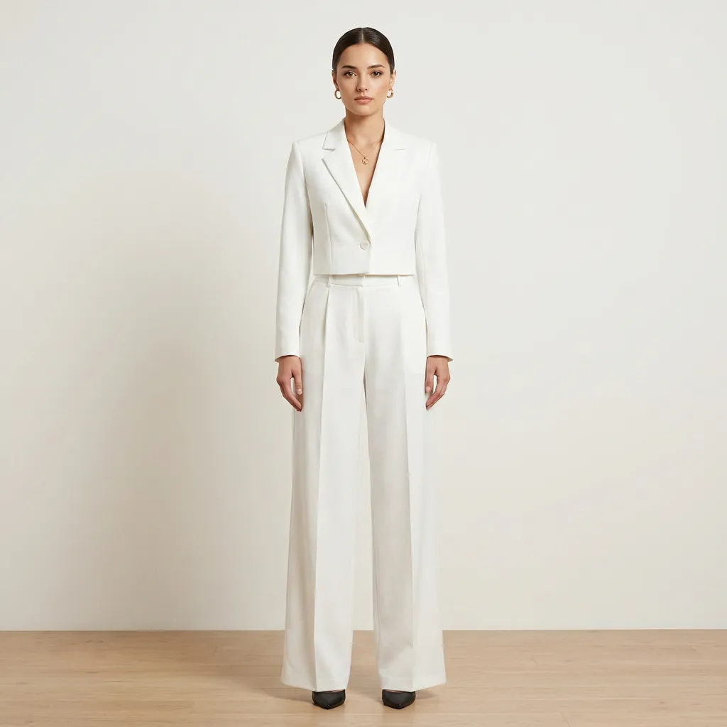 Ivory Tailored Cropped Blazer & Wide-Leg Pants