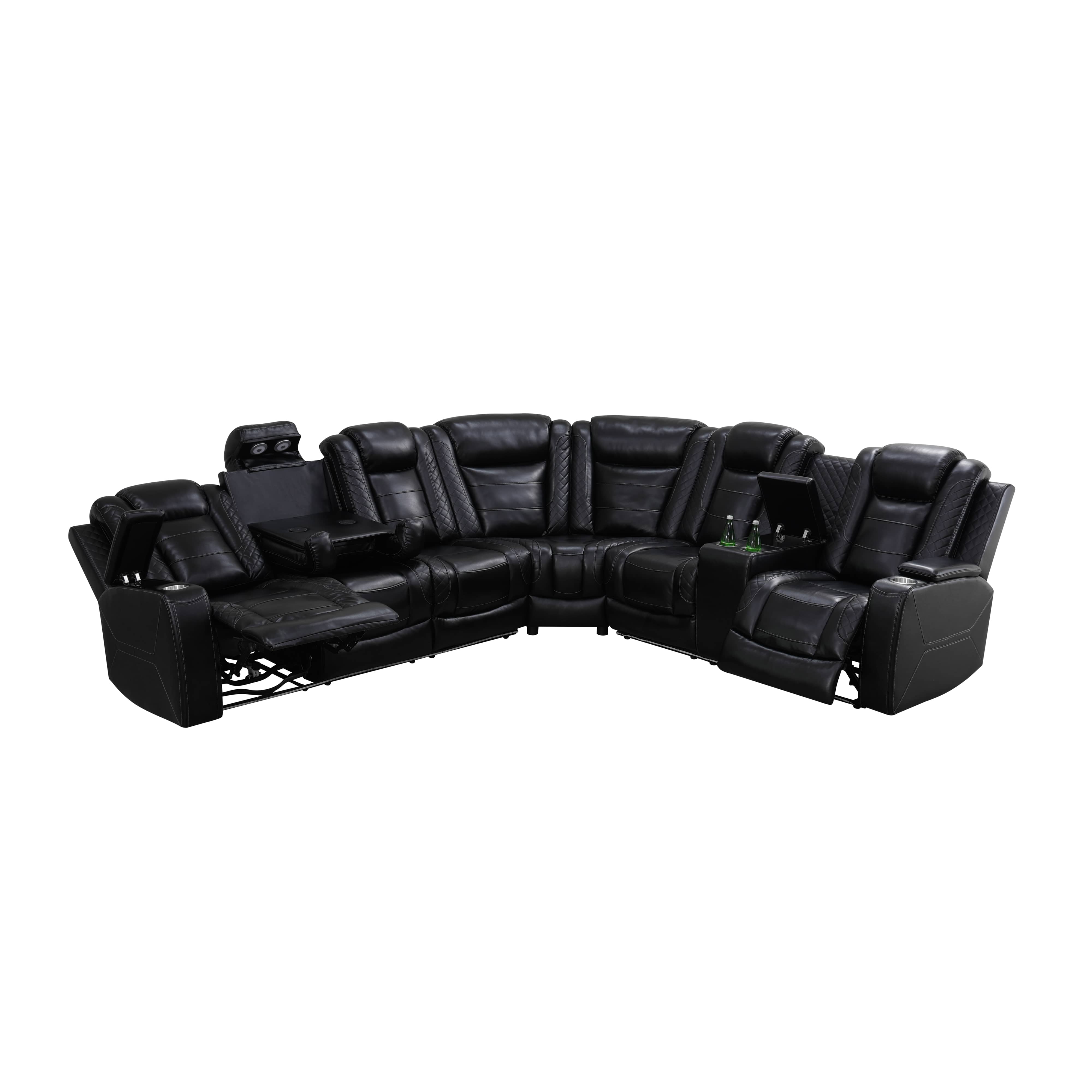 Black Breathable Leather Living Room 3-Piece Sofa 