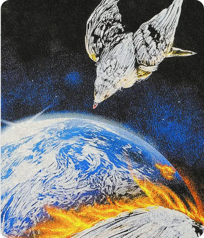 Men's High Street Style Pigeon Earth Print Loose T-shirt