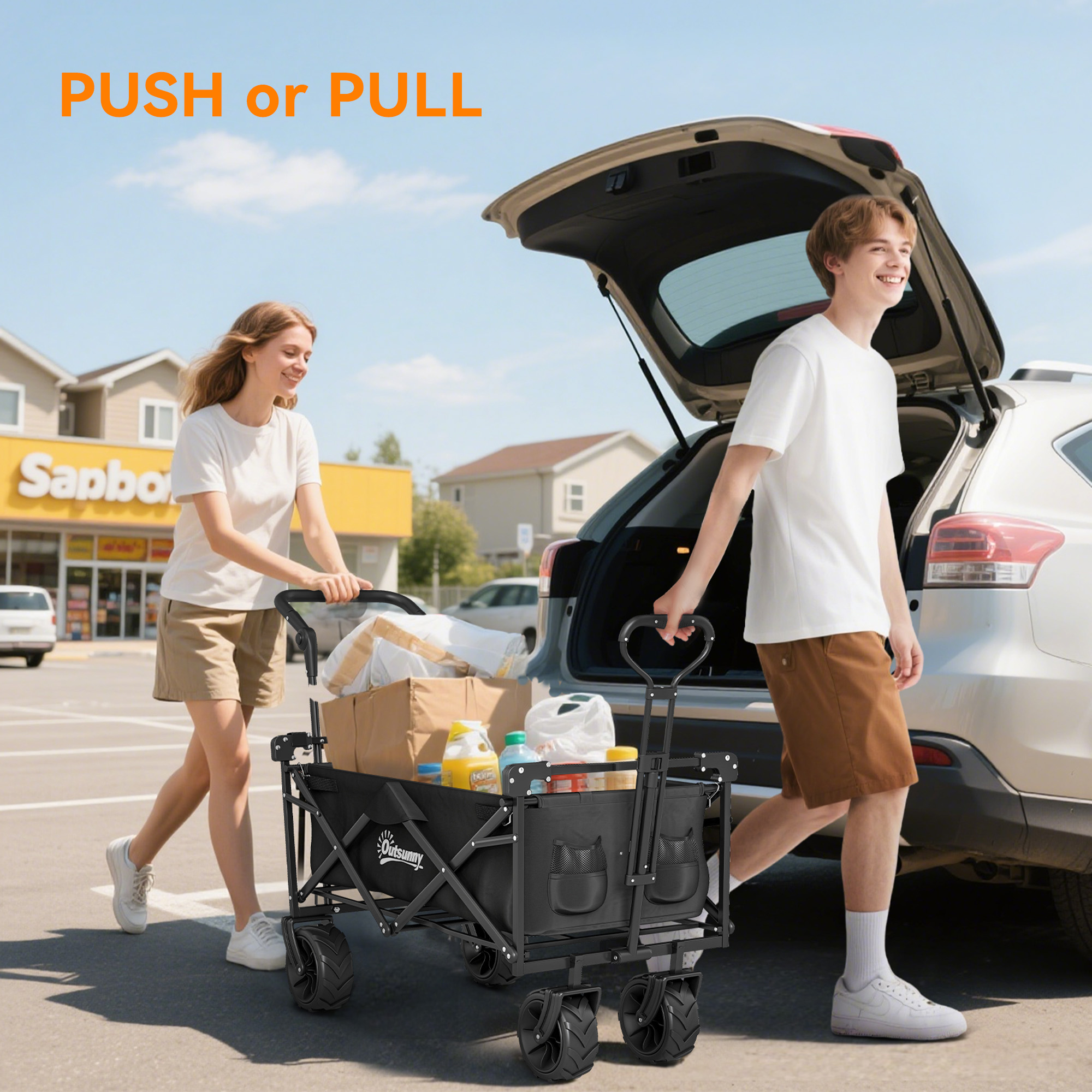 Folding Handcart Storage Cart Beach Trailer Four-wheel Belt Handle Canopy — image 3