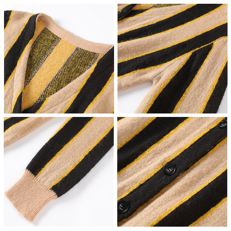 Loose And Lazy Vertical Striped Long-sleeved Knitted Cardigan Jacket