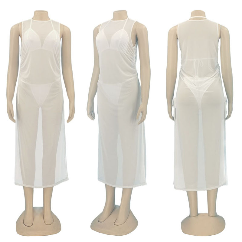 European And American Cross-border Women's Amazon Independent Station Vacation Style Mesh Blouse Bikini Swimsuit Three-piece Suit