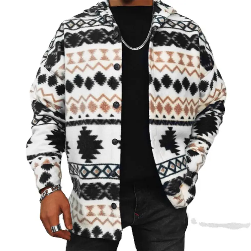 Casual Men's Long-sleeved Contrast Woolen Coat