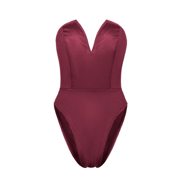 Women's V neck Tight Jumpsuit Top Wine - Shop at LoveMi