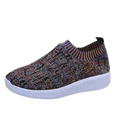 Stripe Knit Sock Shoes Flats Sneakers Running Walking Loafers - Flower Color-Size43 - View 1
