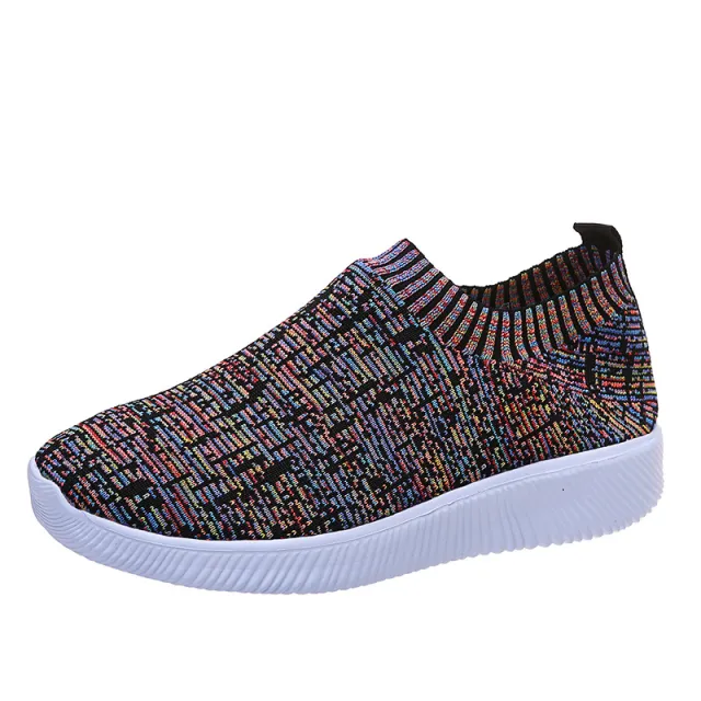 Stripe Knit Sock Shoes Flats Sneakers Running Walking Loafers Flower Color Size38 - Shop at LoveMi