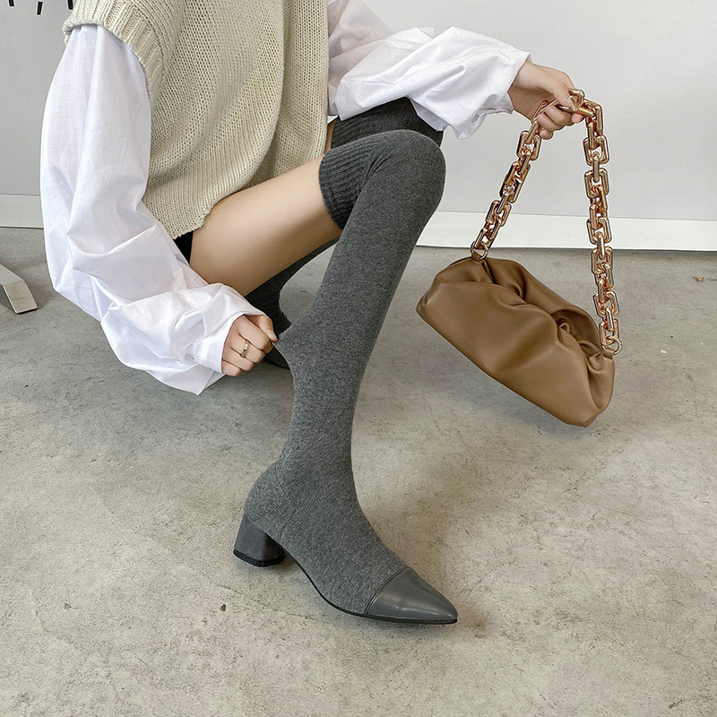 Fall New Pointed Toe Thick Heel Over The Knee Stretch Boots