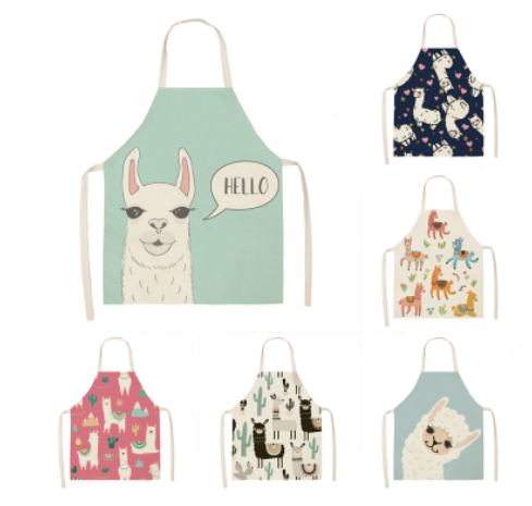 Title 1, Alpaca Cartoon Cotton Linen Apron Sleeveless An...