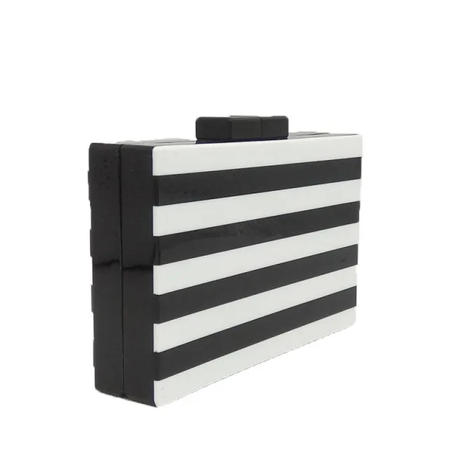 Acrylic Black And White Stripe Stitching Banquet Clutch White - Shop at LoveMi