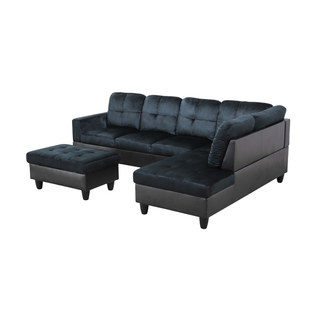 Pickup Only--Dark Blue And Brown Color Lint And PVC 3-Piece Couch Living Room Sofa Set