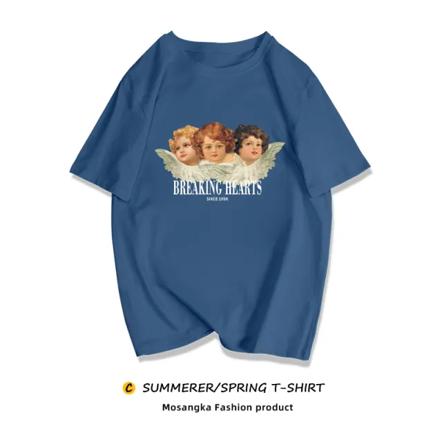 Niche Sweet And Cool T shirt European And American Retro Plus Size MM Top Royal Blue - Shop at LoveMi