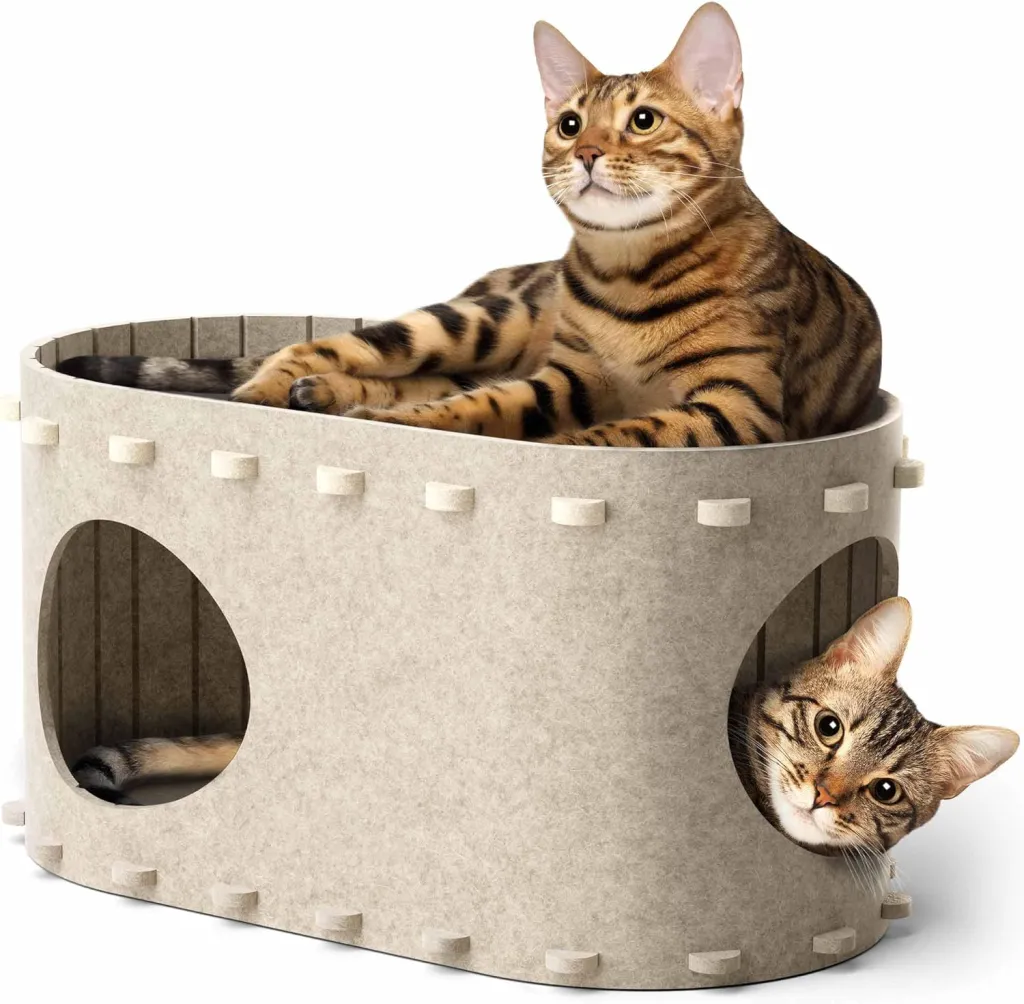 Cat House For Indoor Cats Cat Bed Cave For Multiple Scratch Resistant Peekaboo Cat Caves Foldable Cat Tunnel Enclosed Bed - Yellow