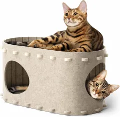 Cat House For Indoor Cats Cat Bed Cave For Multiple Scratch Resistant Peekaboo Cat Caves Foldable Cat Tunnel Enclosed Bed - Yellow - View 1