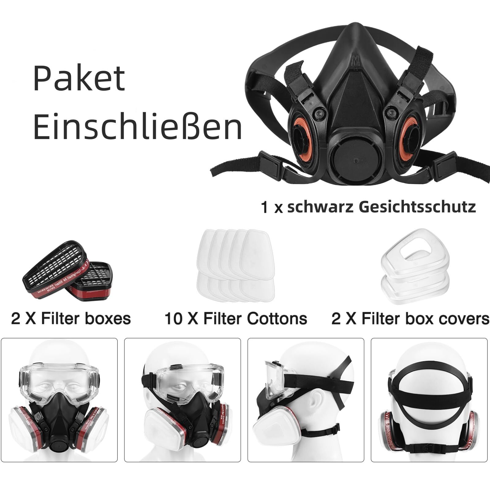 6001 Atemschutz Halbmaske Gasmaske Staubmaske Lackiermaske Mit Wechselfilter 3