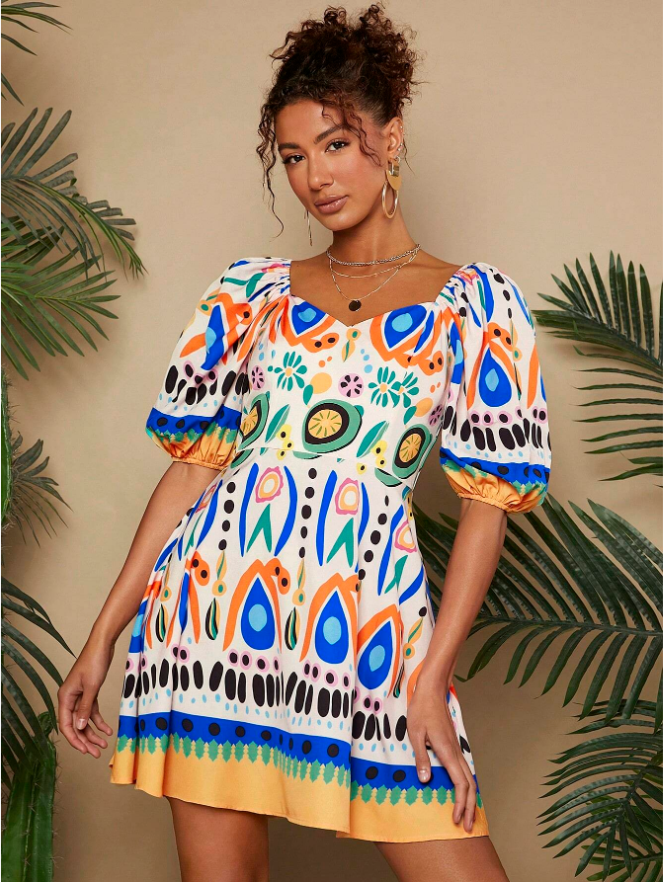 Summer Holiday Bubble Woven Mini Dress Multicolor - Shop at LoveMi
