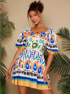 Summer Holiday Bubble Woven Mini Dress - Multicolor - View 1
