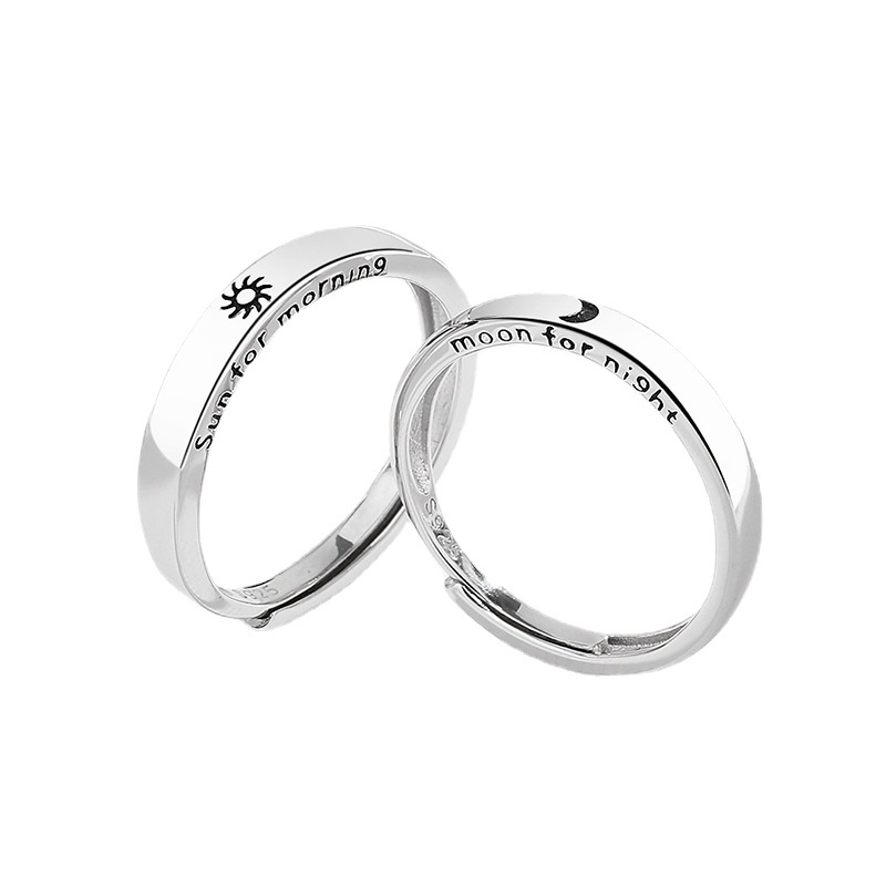 Men's And Women's Sterling Silver Sun Moon Star Couple Rings