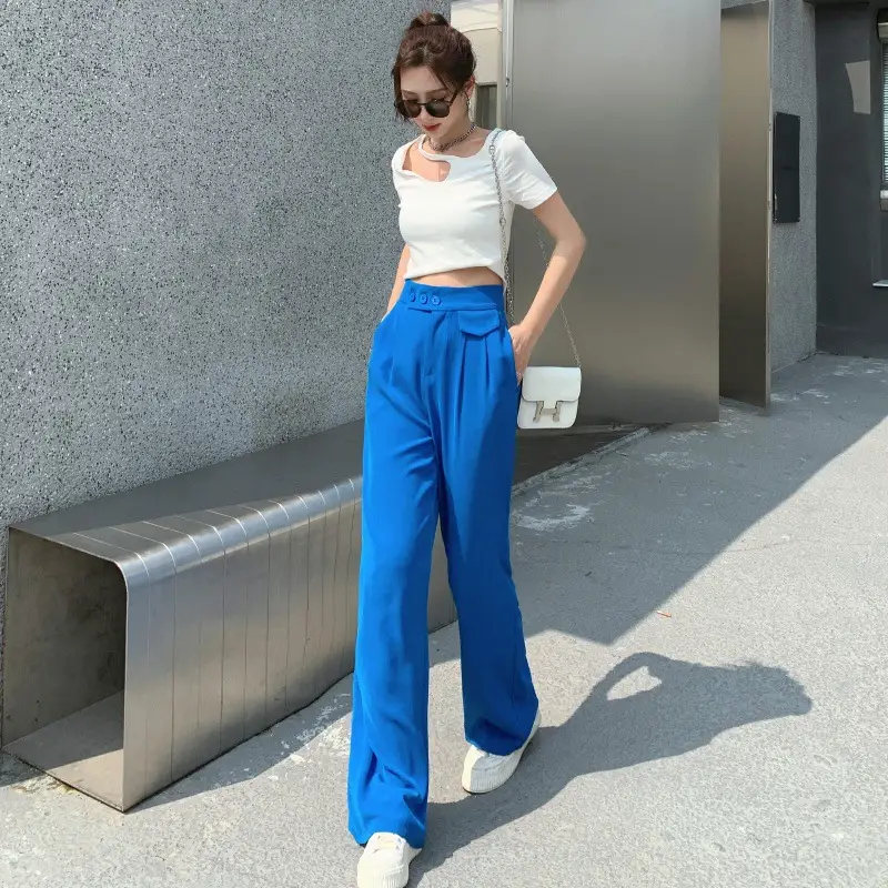 High Waist Loose Straight Suit Trousers Drape Casual