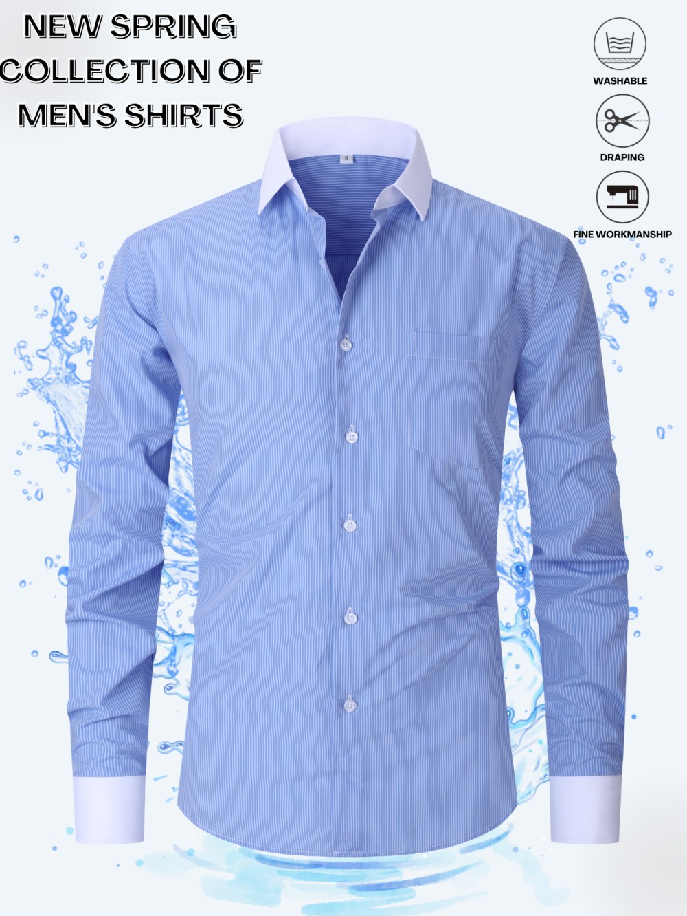 ["Men's dress shirt","Striped button-down","Long sleeve men's top","Formal shirt"]