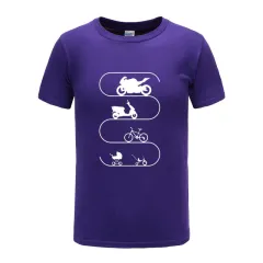 Retro Monochrome Motorcycle Print Round Neck Short Sleeves - Purple - View 1