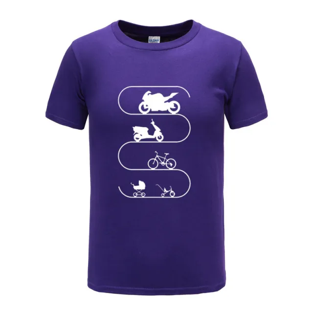 Retro Monochrome Motorcycle Print Round Neck Short Sleeves Purple - Shop at LoveMi