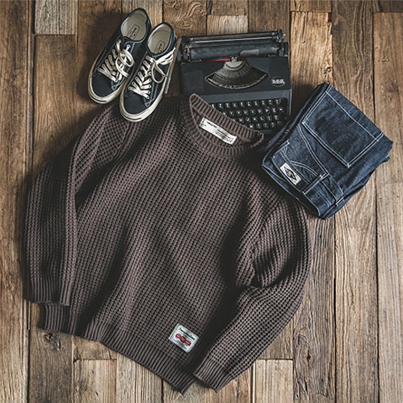 Round Neck Thick Wool Sweater Knit Loose Men