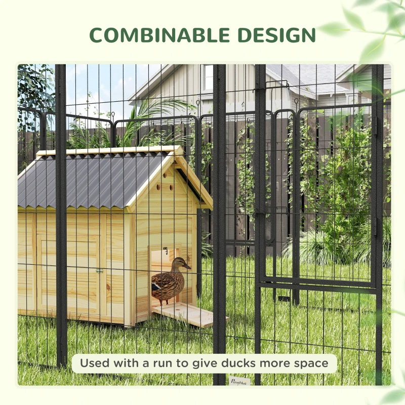 Duck Coop, Wooden Duck House With Openable Roof & Double Doors, Natural Wood