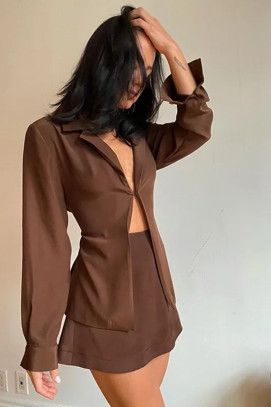 Buttoned Top High Waist Skirt Brown - Shop at LoveMi