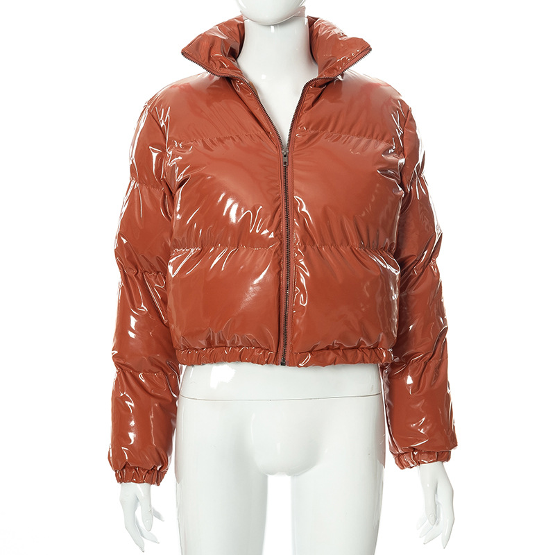 Zip Mirror Leather Warm Quilted Jacket