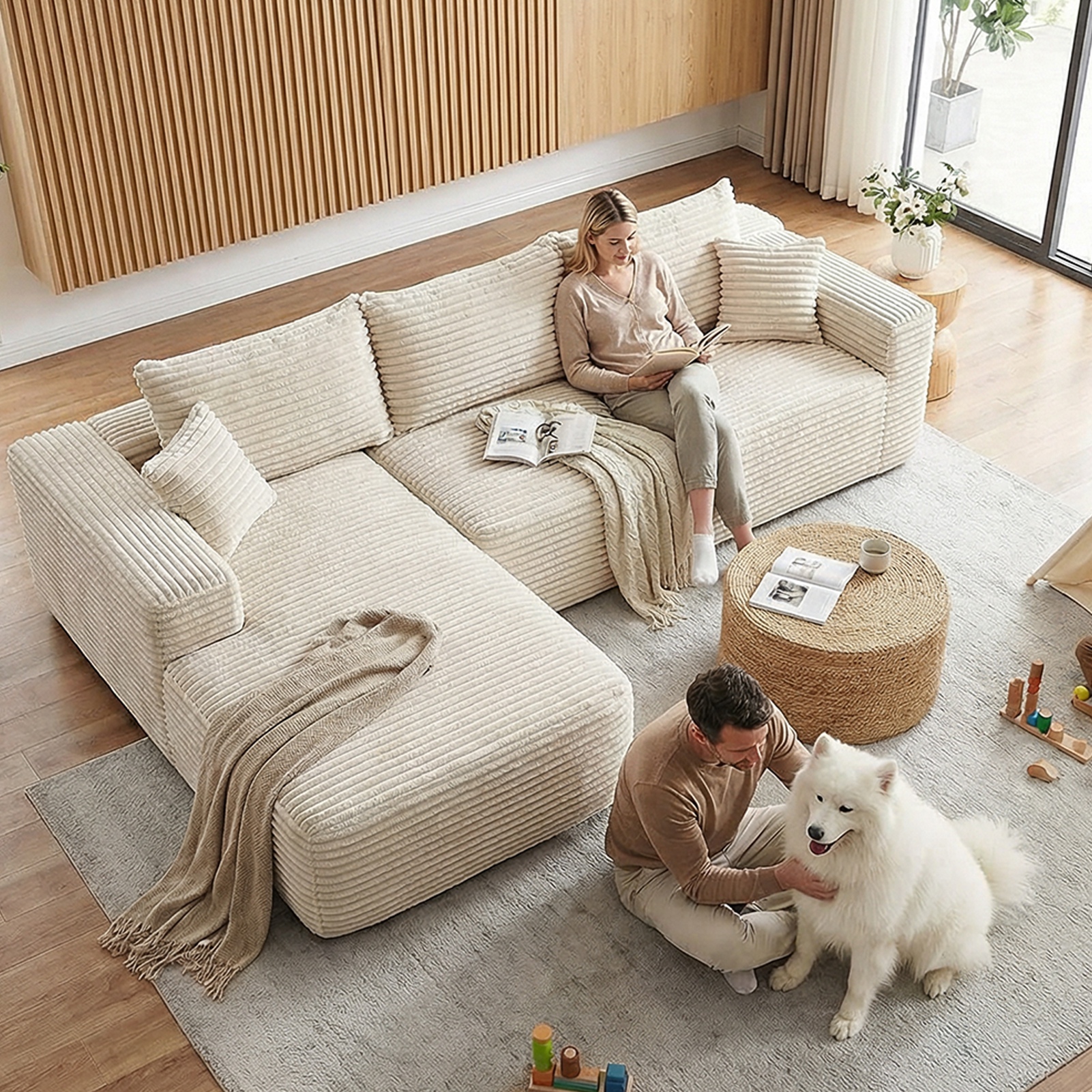 YM3116250005811& YM3116250006111 Combination Products Are Not Sold Sep-L Shape Modular Sectional Couch Spacious Comfortable 2 Seater Sofa With Pillows For Living Room Office No Assembly Required Beig