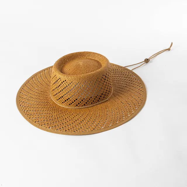 Spring And Summer New Fashion Woven Binding Lace Large Eave Round Top Straw Hat Camel - Shop at LoveMi