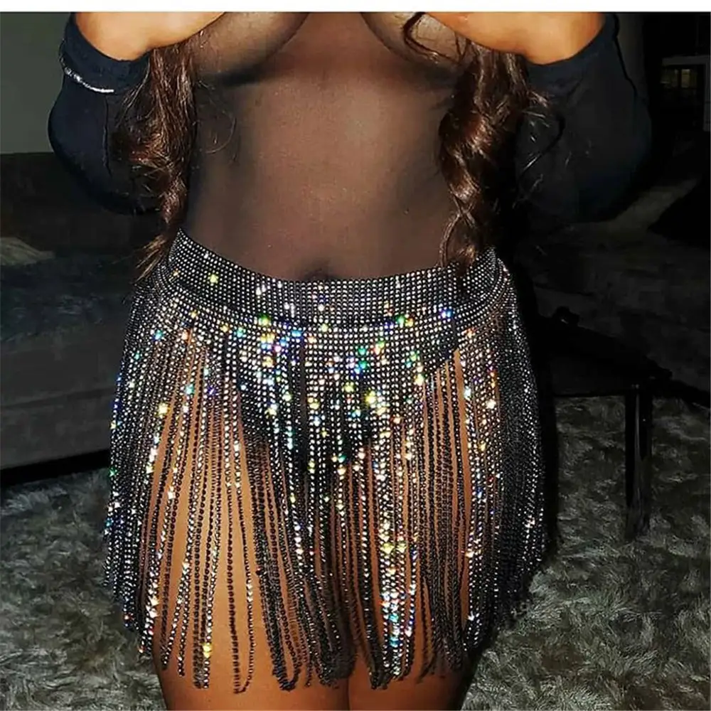 Rhinestone Strap Stitching Women's Skirt