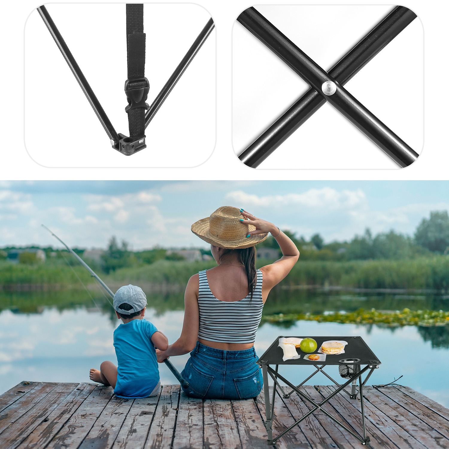 1Pc 2Pc Options Foldable Camping Table Portable Picnic Table Lightweight Travel Desk With 2 Cup Holders Carrying Bag Color Options Black Orange Green Red Blue Navy Blue image 2