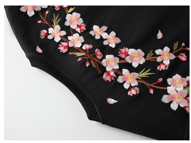 Title 10, Loose fitting plum blossom embroidered short sl...