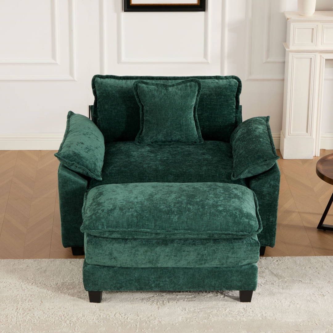 Cloud Sofa Single Seat Ottoman Is Not Included, Modern Sectional Couch, For Living Room Bedroom And Apartment, Comfy Double Layer Upholstered Seat Cushion, Breathable Chenille Fabric, Green
