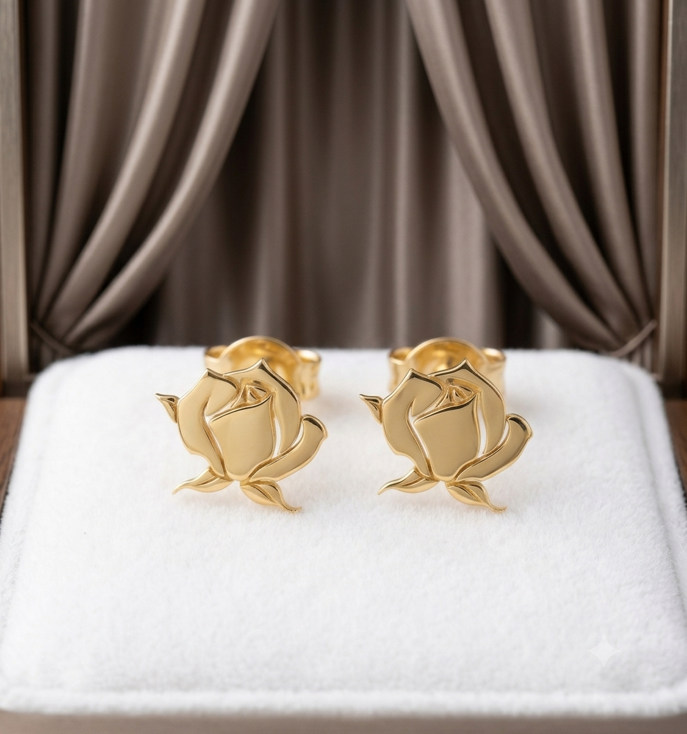 Custom 24K Gold Plated Rose Stud Earrings Personalized Gift