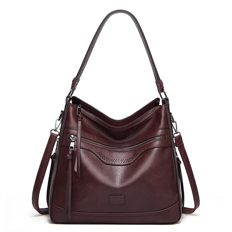 Soft Leather Women's Tote Vintage Multi-pocket Shoulder Bag