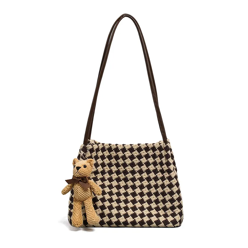Fashion Light Luxury One Shoulder All-matching High End Canvas Tote Bag - Coffee