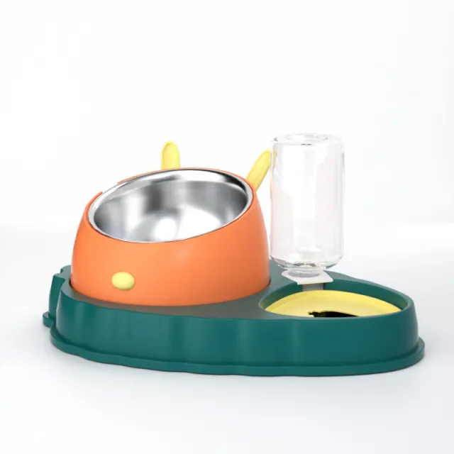 Double Bowl Stainless Steel Carrots Antiskid Pet Feeding Tool Tilt Design Carrot Appearance Dog Bowl For Indoor Pets Products Dark Green Orange - Shop at LoveMi