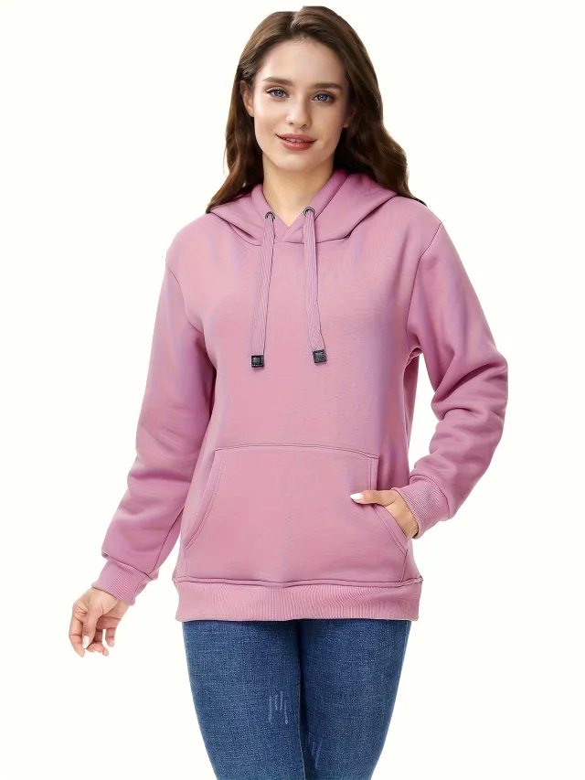Winter Fashion Solid Color Velvet Hoodie Warm Autumn And Winter Top Hoodie With Adjustable Drawstring And Kangaroo Pocket, Comfortable Women'... Purple - Shop at LoveMi