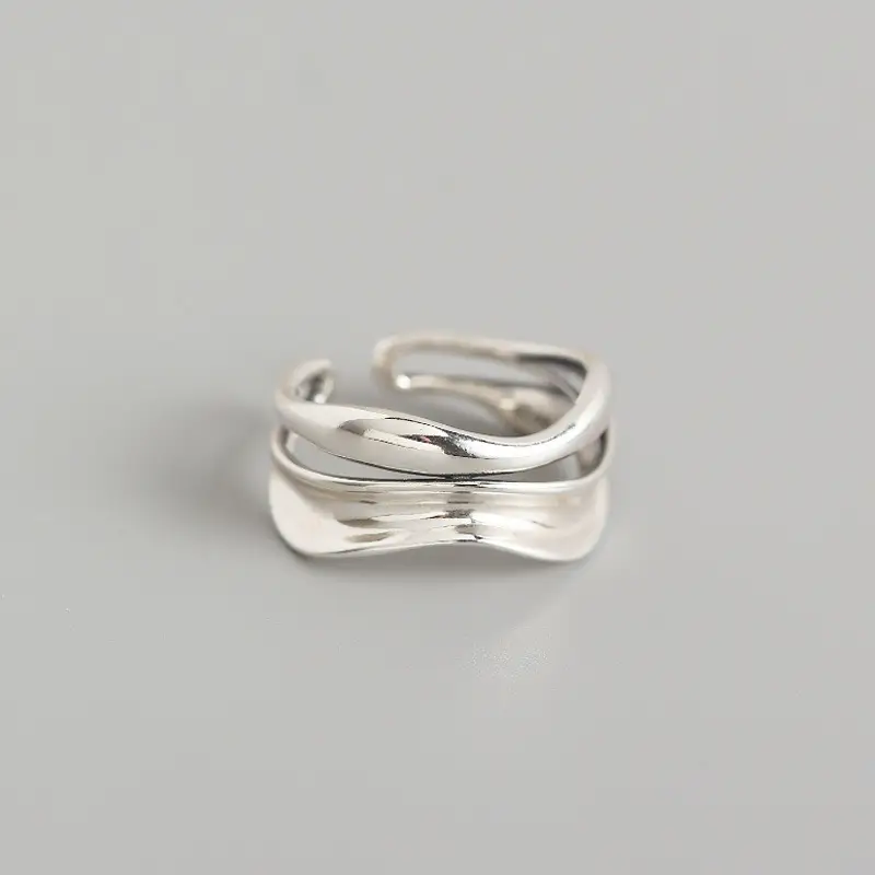 Extremely Simple Concave Convex Double-layer Silver Ring