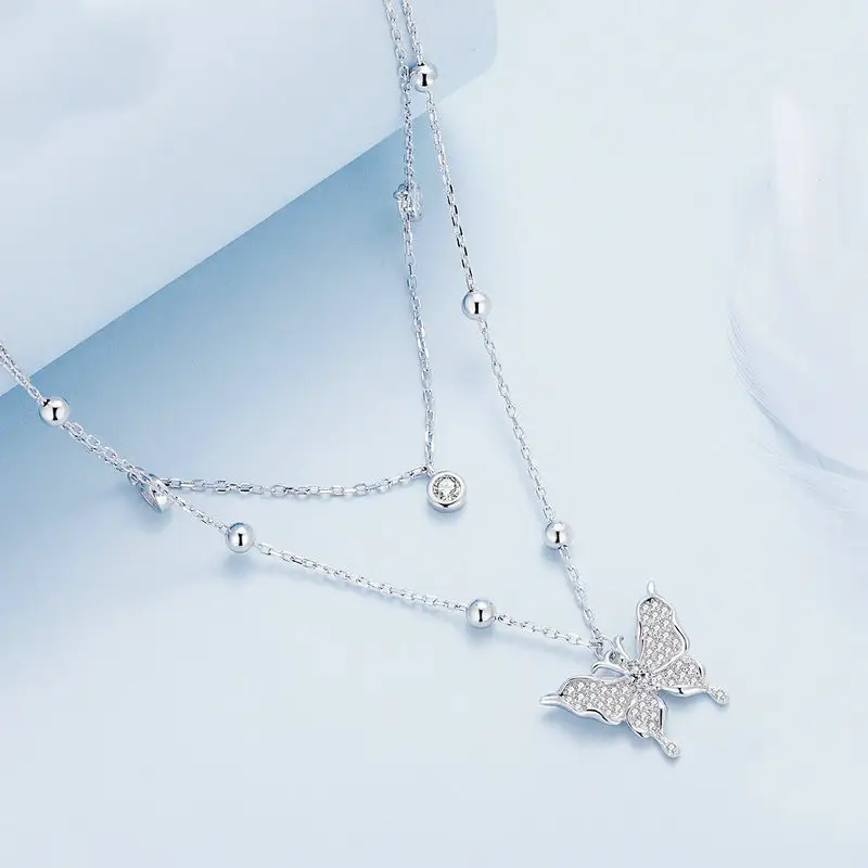 Double-layer Fringed Butterfly Necklace