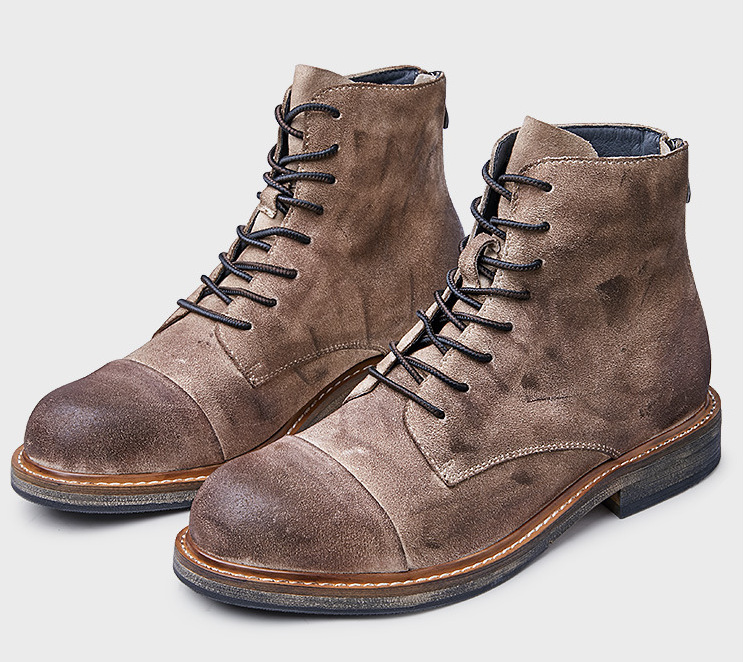 Mid-cut Gray Round Toe Solid Color Artificial PU Men's Boots