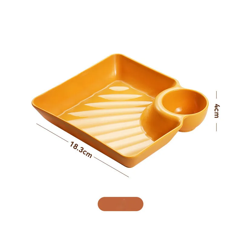 Dumpling Plate With Vinegar Dish Dumpling Plate Dinner Plate Square Plate - Yellow