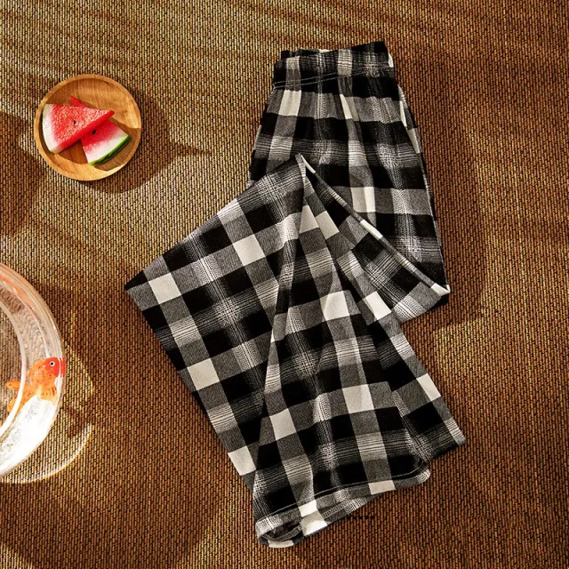 New High Waist Skinny Straight Wide Leg Pants Black And White Plaid - Shop at LoveMi