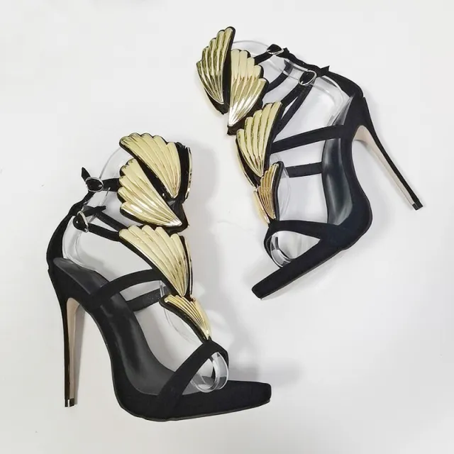 Fashion Angel Wings High Heels Personalized Straps Black - Shop at LoveMi